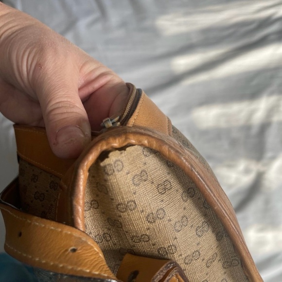 Vintage Gucci GG Monogram Shoulder Bag Brown Canvas Leather Trim Authentic - Picture 4 of 13